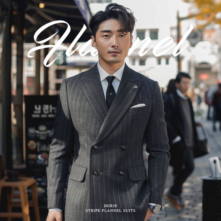 DGRIE เสื้อสูทลายทางสีเทา Grey Stripe Flannel Wool Suit