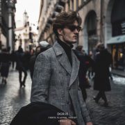 พีโค้ท สีเทา เสื้อโค้ท ลายตาราง Dark Gray Glen Check 6 Botton Melton Wool Pea Coat