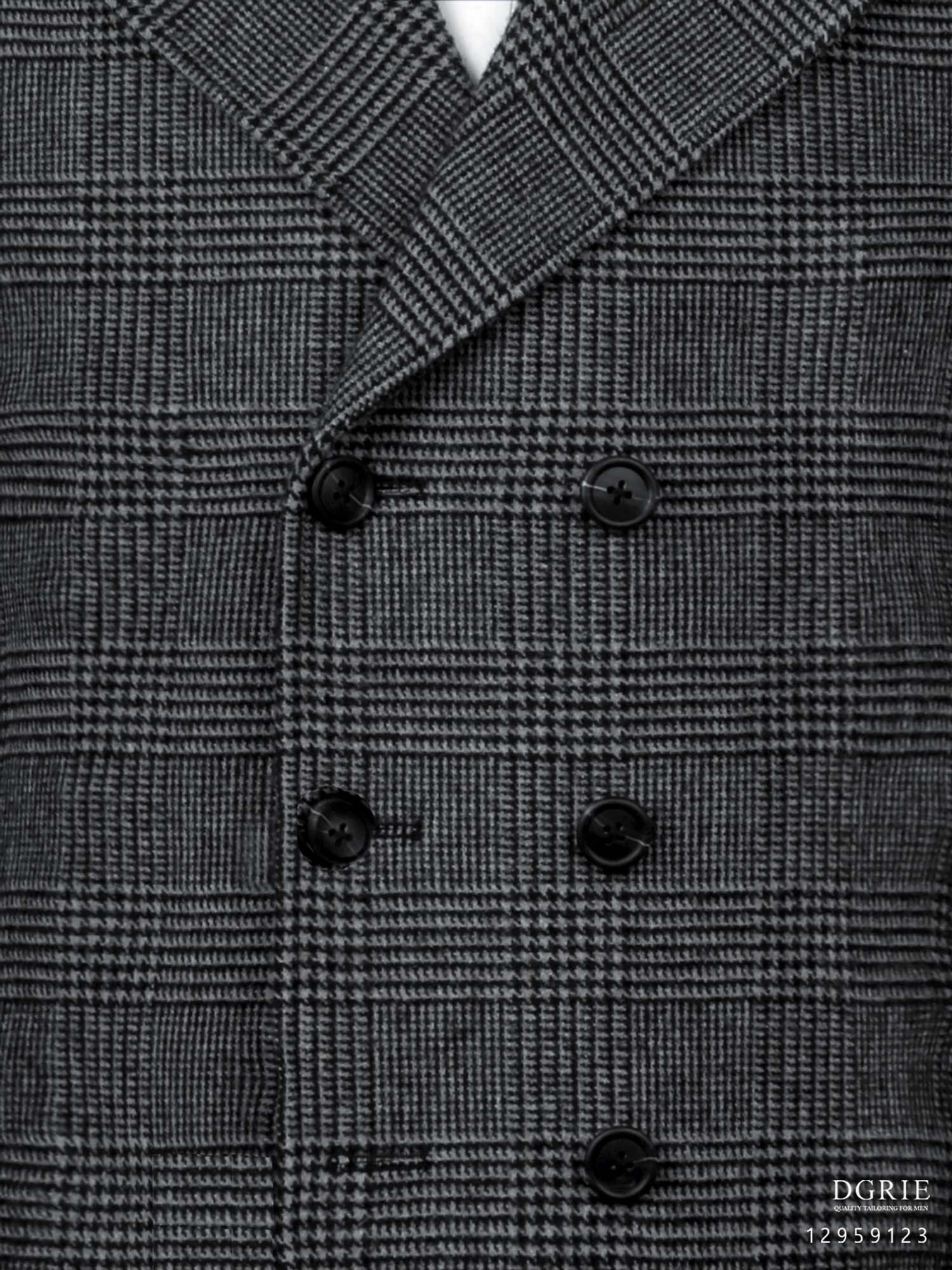 พีโค้ท สีเทา เสื้อโค้ท ลายตาราง Dark Gray Glen Check 6 Botton Melton Wool Pea Coat