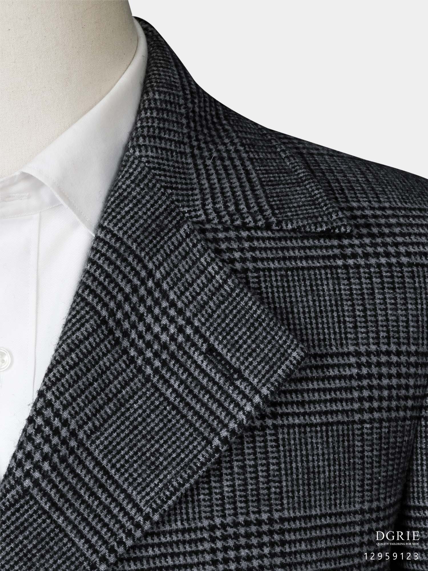 พีโค้ท สีเทา เสื้อโค้ท ลายตาราง Dark Gray Glen Check 6 Botton Melton Wool Pea Coat