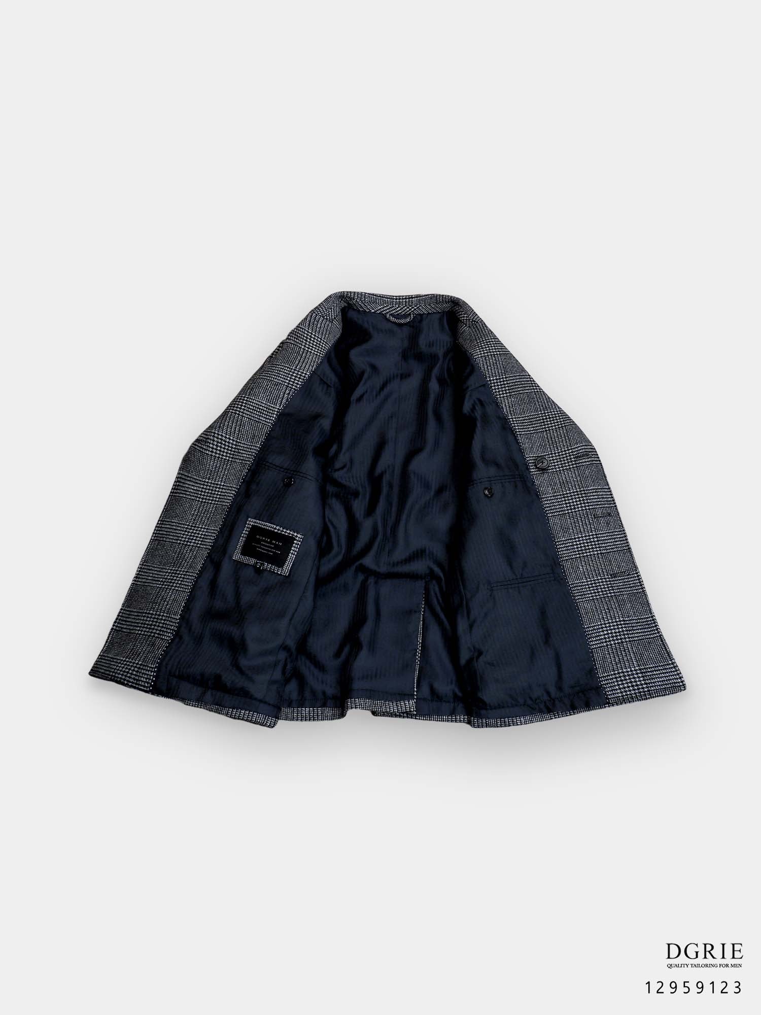 พีโค้ท สีเทา เสื้อโค้ท ลายตาราง Dark Gray Glen Check 6 Botton Melton Wool Pea Coat