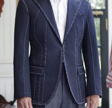ตัดสูทหางม้า FITTING Mini PINSTRIPE NAVY BLUE Full Canvas Suits