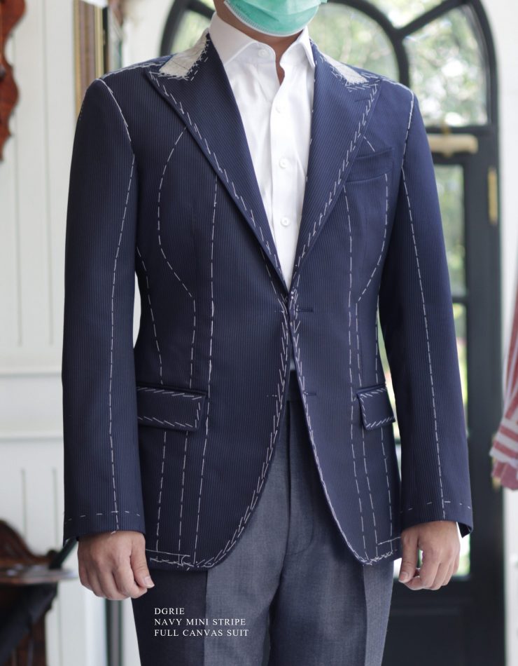 ตัดสูทหางม้า FITTING Mini PINSTRIPE NAVY BLUE Full Canvas Suits