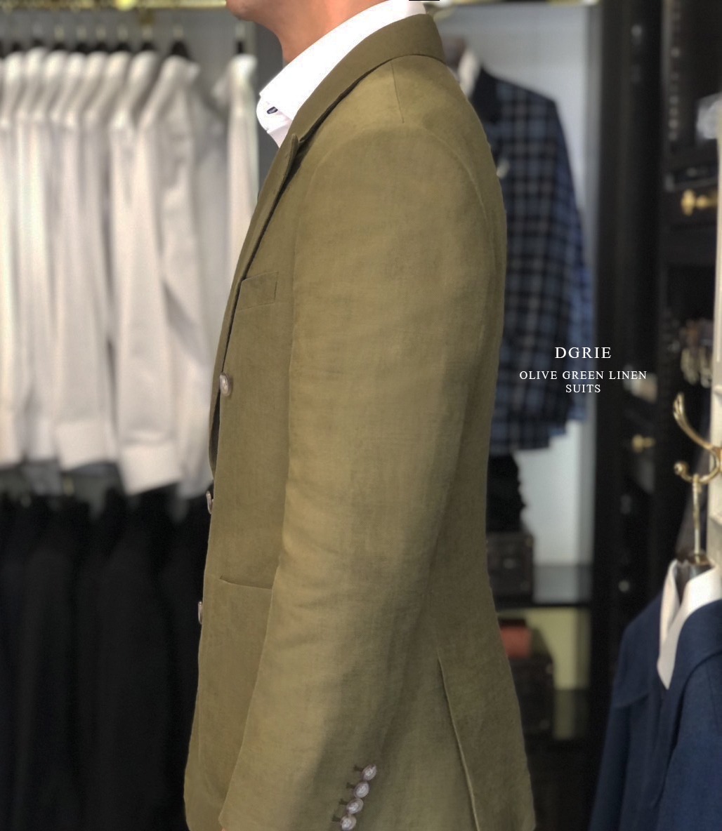 ตัดสูท ผ้าลินินสีเขียว OLIVE GREEN LINEN DOUBLE BREASTED SUITS
