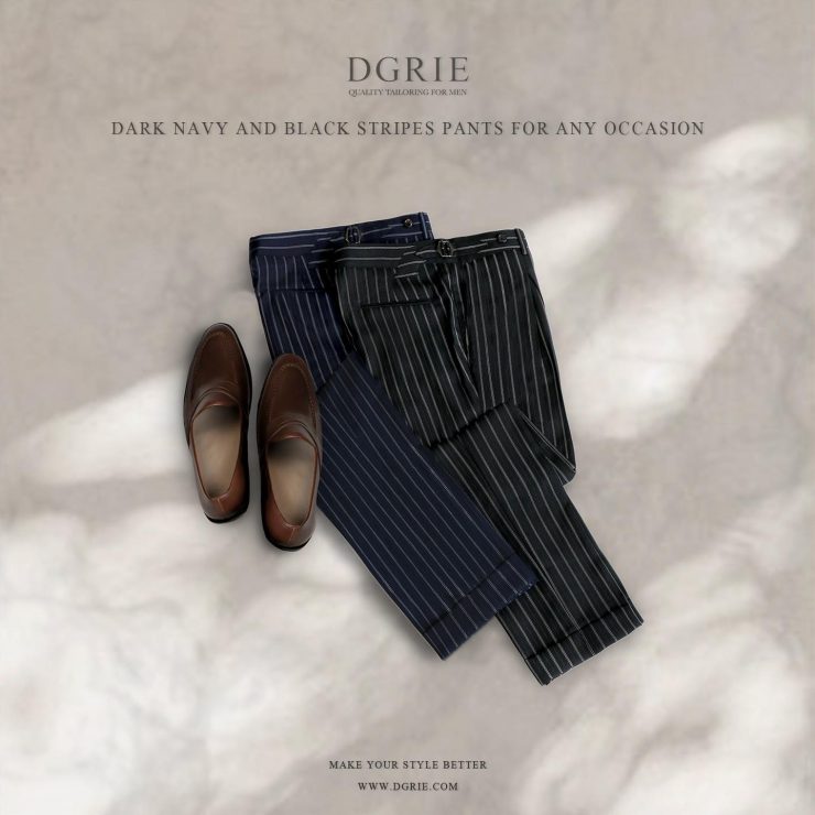 กางเกงผู้ชาย DARK NAVY AND BLACK STRIPES PANTS - DGRIE