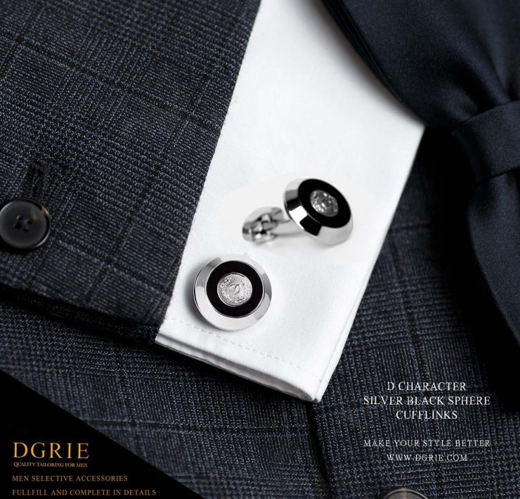 คัฟลิงค์ D Silver/Black Sphere Cufflinks - DGRIE