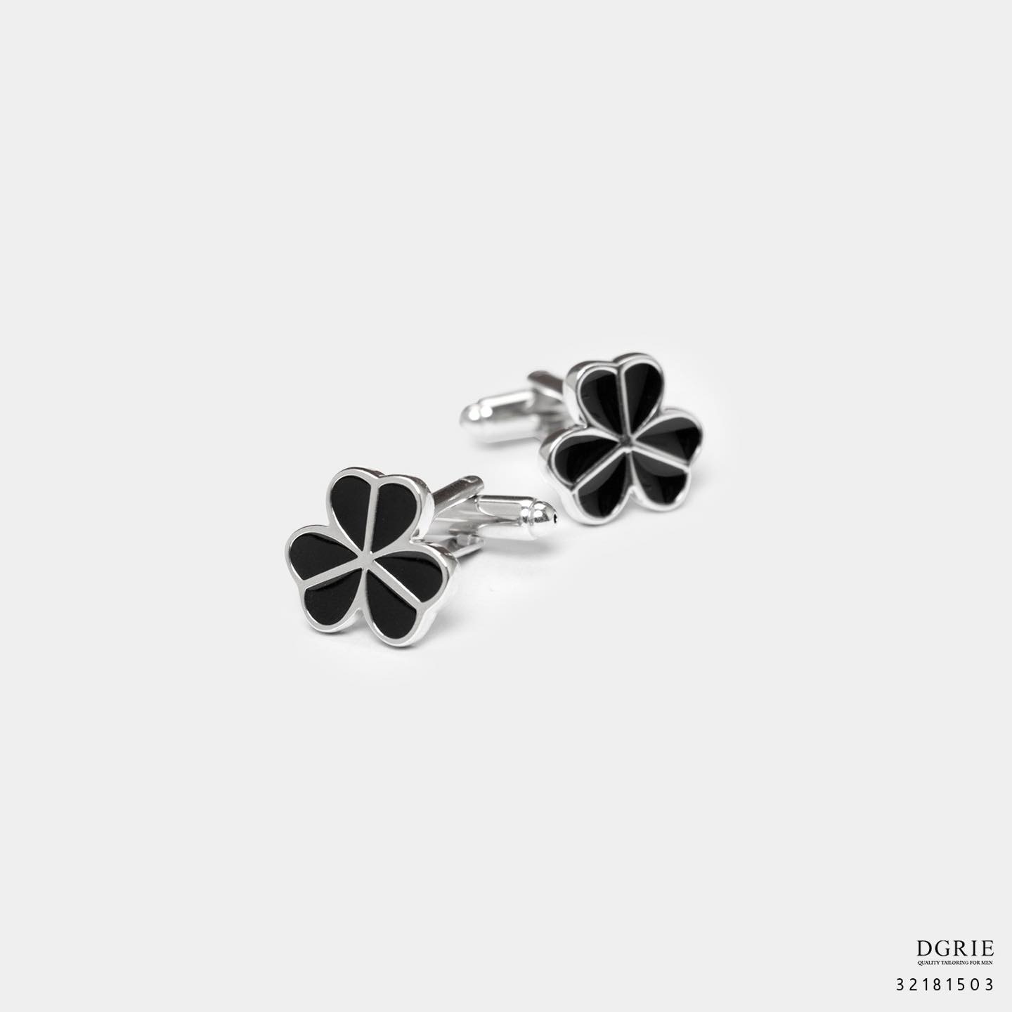 คัฟลิงค์ DGRIE Black Silver Oxalis Leaf Cufflinks