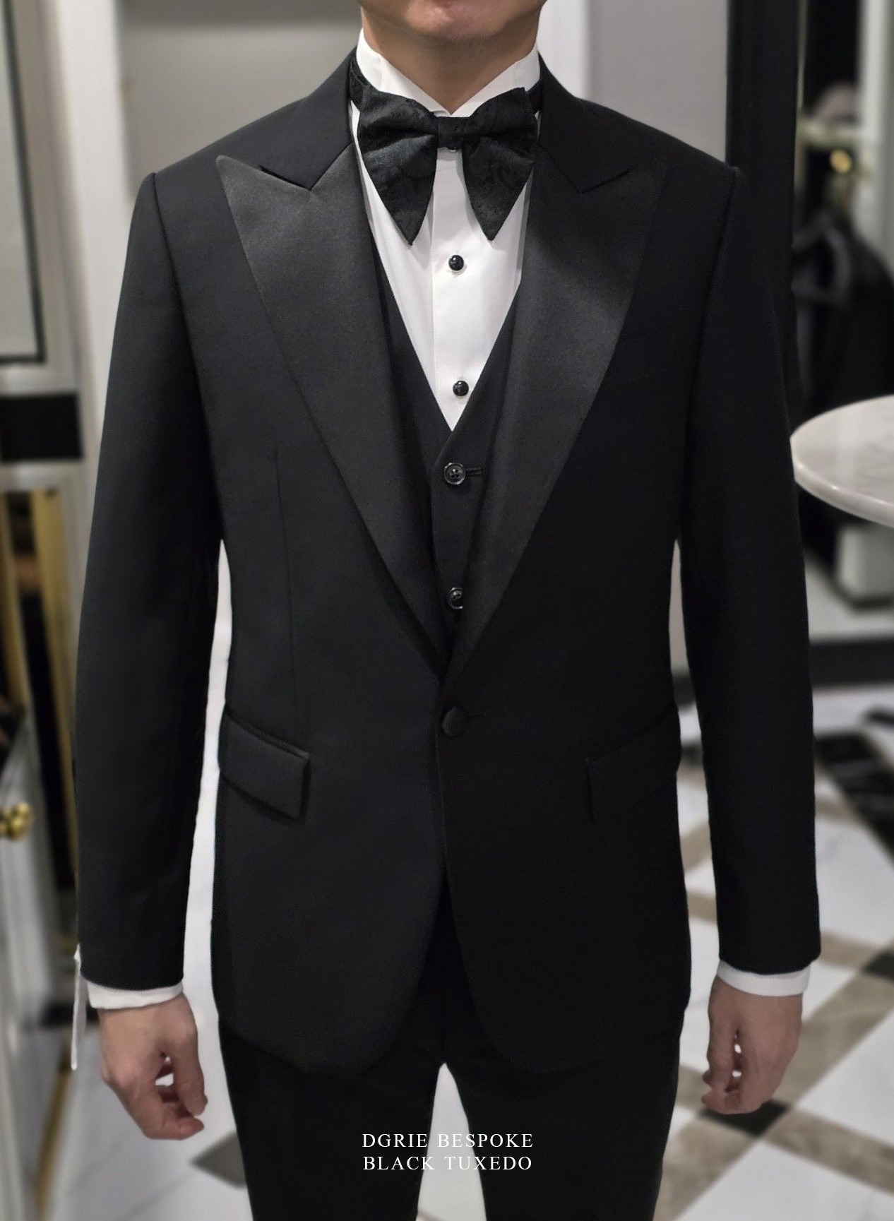 ตัดสูทแต่งงาน ทักซิโด้ DGRIE Super Black Tuxedo 3 Piece Suits