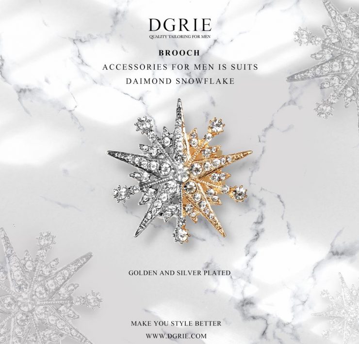 เข็มกลัดสูท ไดมอน Diamond Star Snowflake Gold Brooch - DGRIE