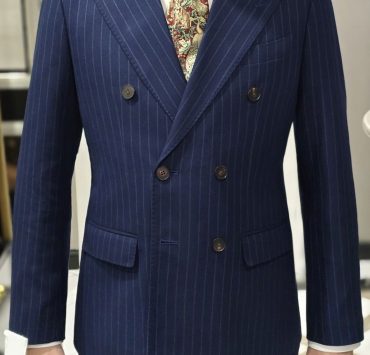 ตัดสูท ผ้าวูลลายทางสีน้ำเงิน England Navy Flannel PinStripe