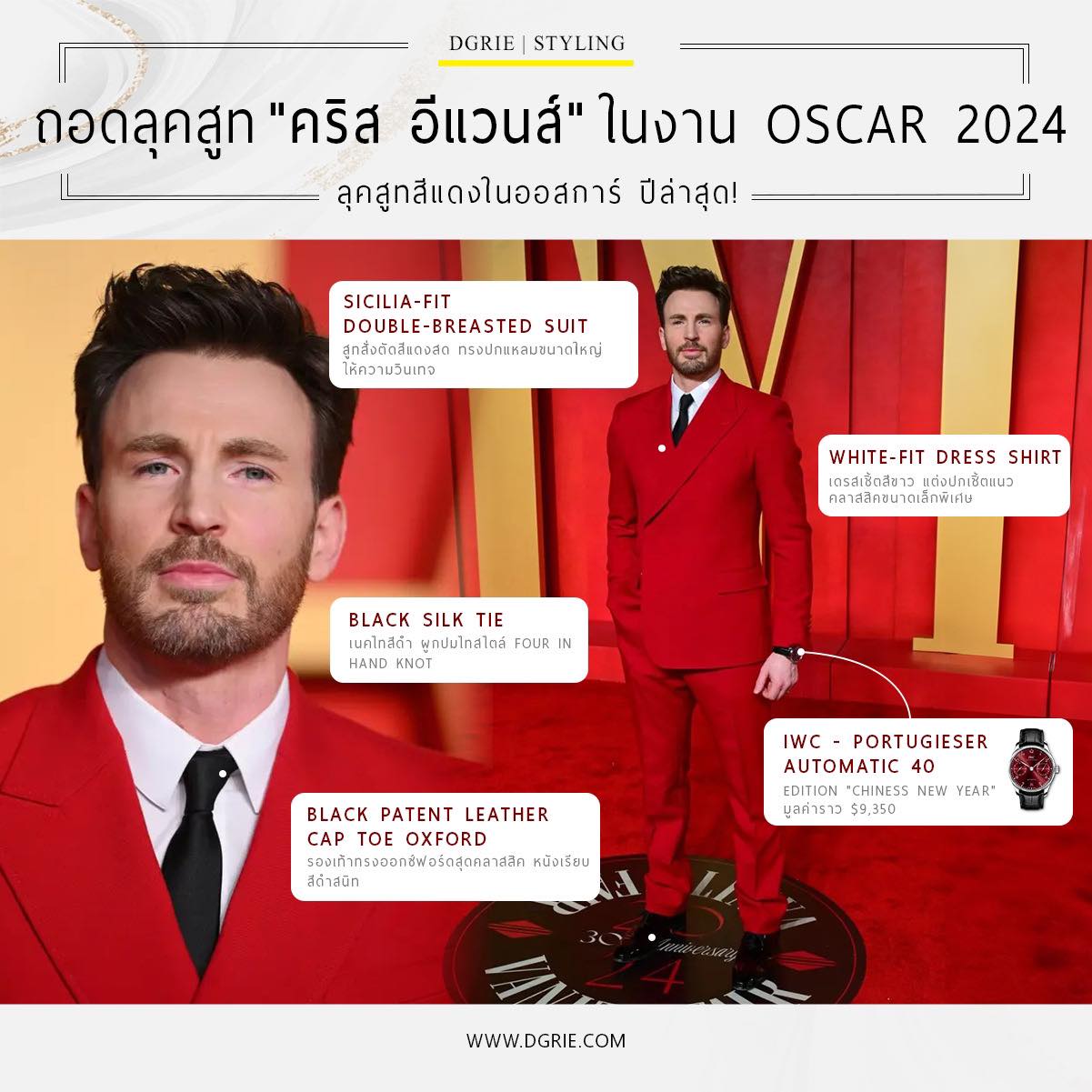 ถอดลุคสูท "คริส อีแวนส์" ในงาน OSCAR 2024