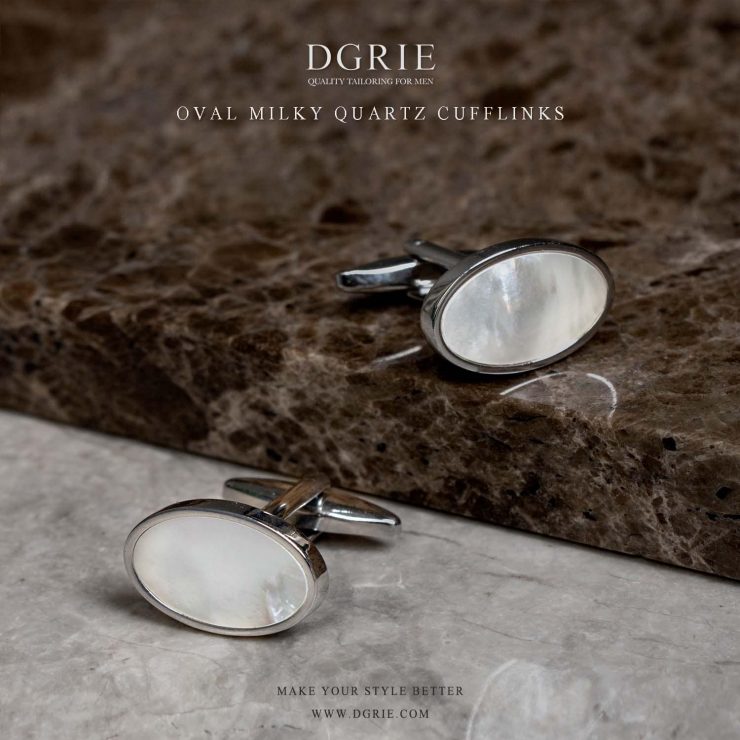 คัฟลิงค์ Oval Milky Quartz Cufflinks - DGRIE