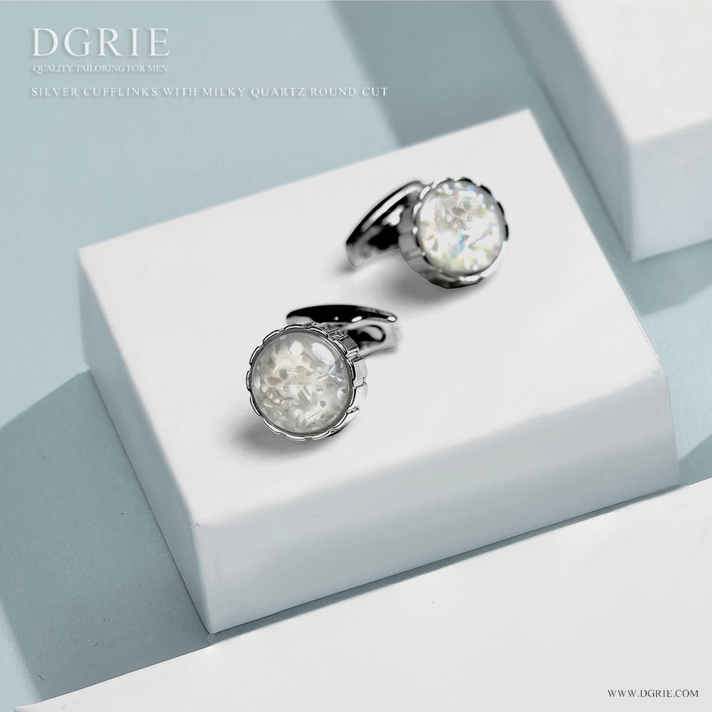 440377363_834690048694237_3614097597545462729_n คัฟลิงค์ทรงกลม SILVER CUFFLINKS WITH MILKY QUARTZ ROUND CUT - DGRIE