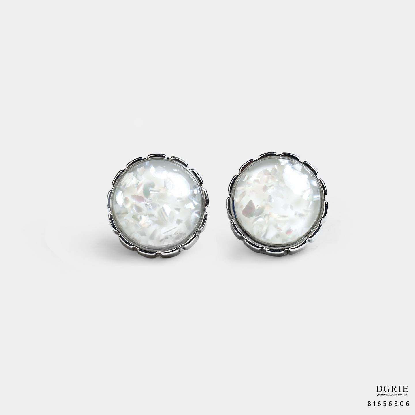 คัฟลิงค์ทรงกลม SILVER CUFFLINKS WITH MILKY QUARTZ ROUND CUT - DGRIE