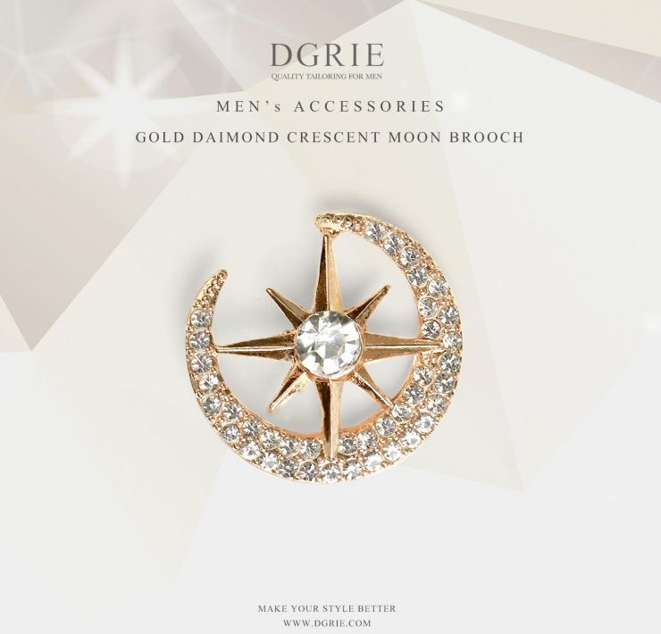เข็มกลัด Victorian Diamond Crescent Moon Gold Brooch - DGRIE