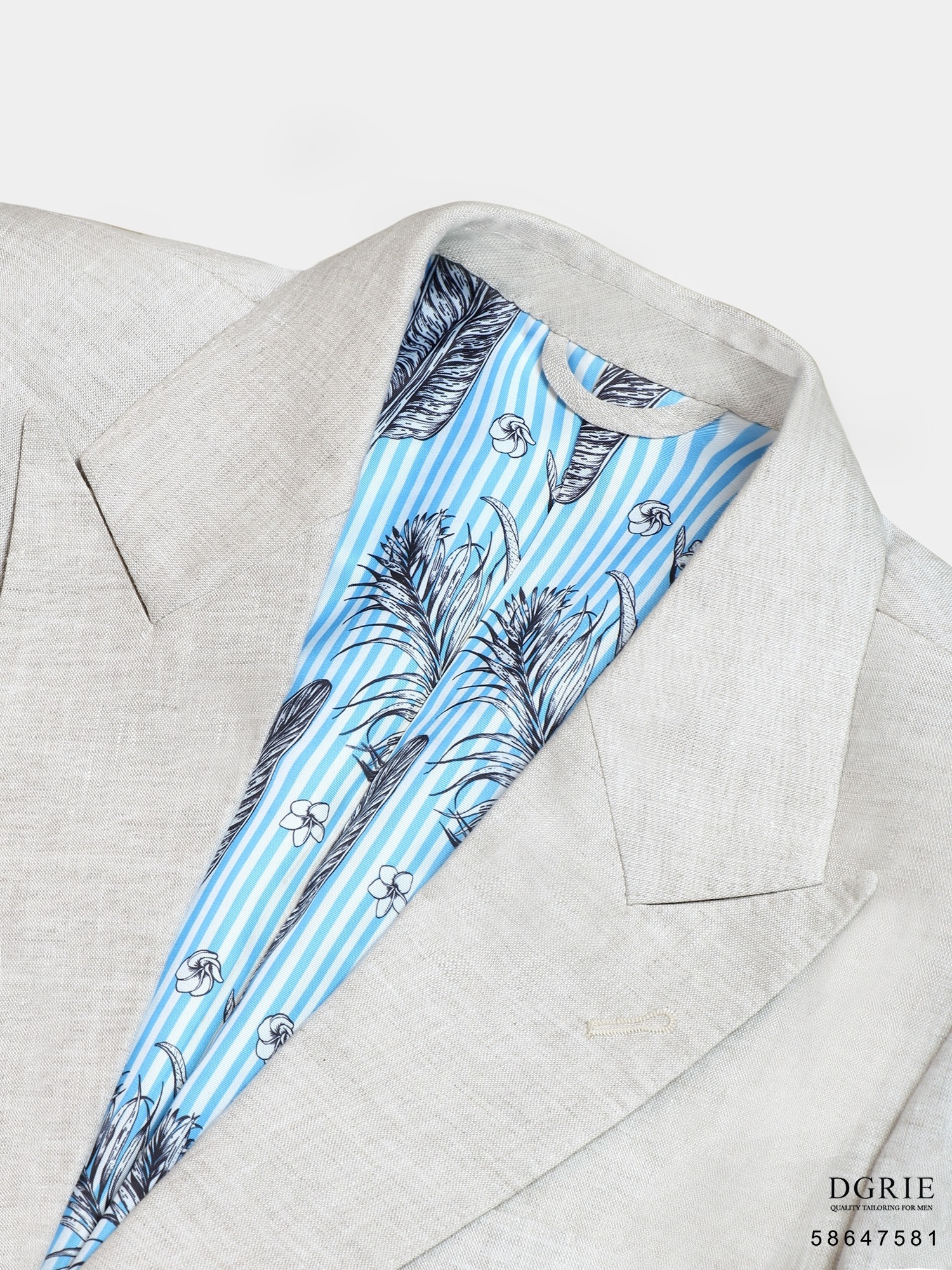 เสื้อสูท ผ้าลินิน สีเบจ - Beige Linen / Blue Flora Stripe Blazer - DGRIE