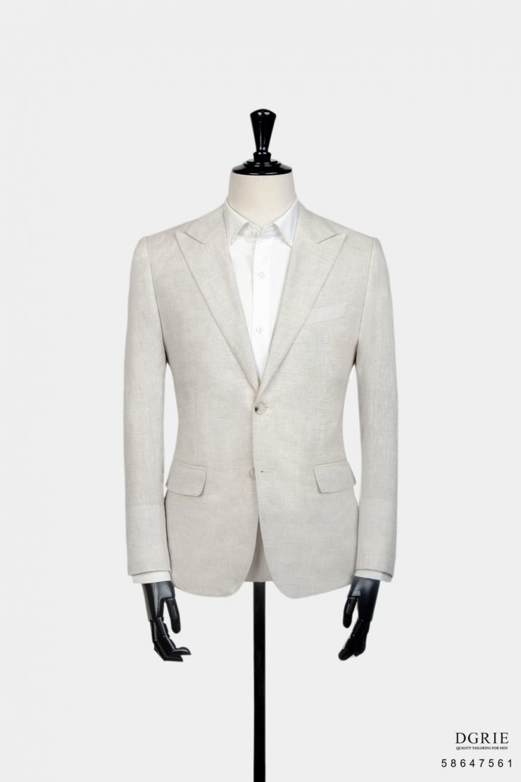 เสื้อสูท ผ้าลินิน สีเบจ - Beige Linen / Blue Flora Stripe Blazer - DGRIE