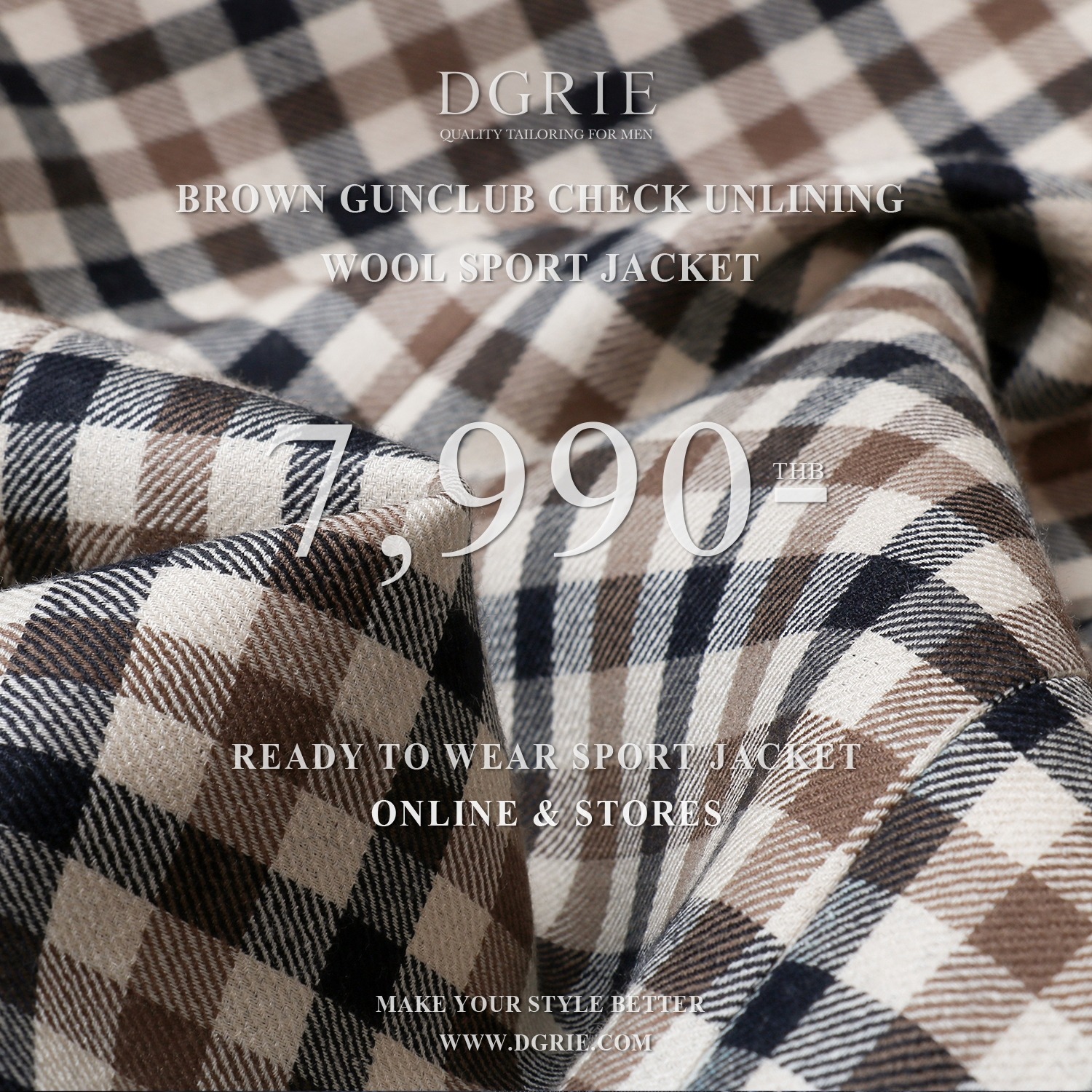 DGRIE เสื้อสูท Brown Gunclub Check Unlining Wool Sport Jacket