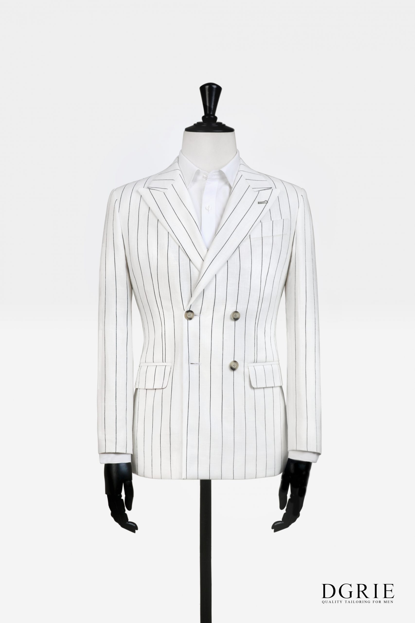 เสื้อสูทลินิน ลายทาง Double Breasted Pinstripe Cotton Linen Jacket