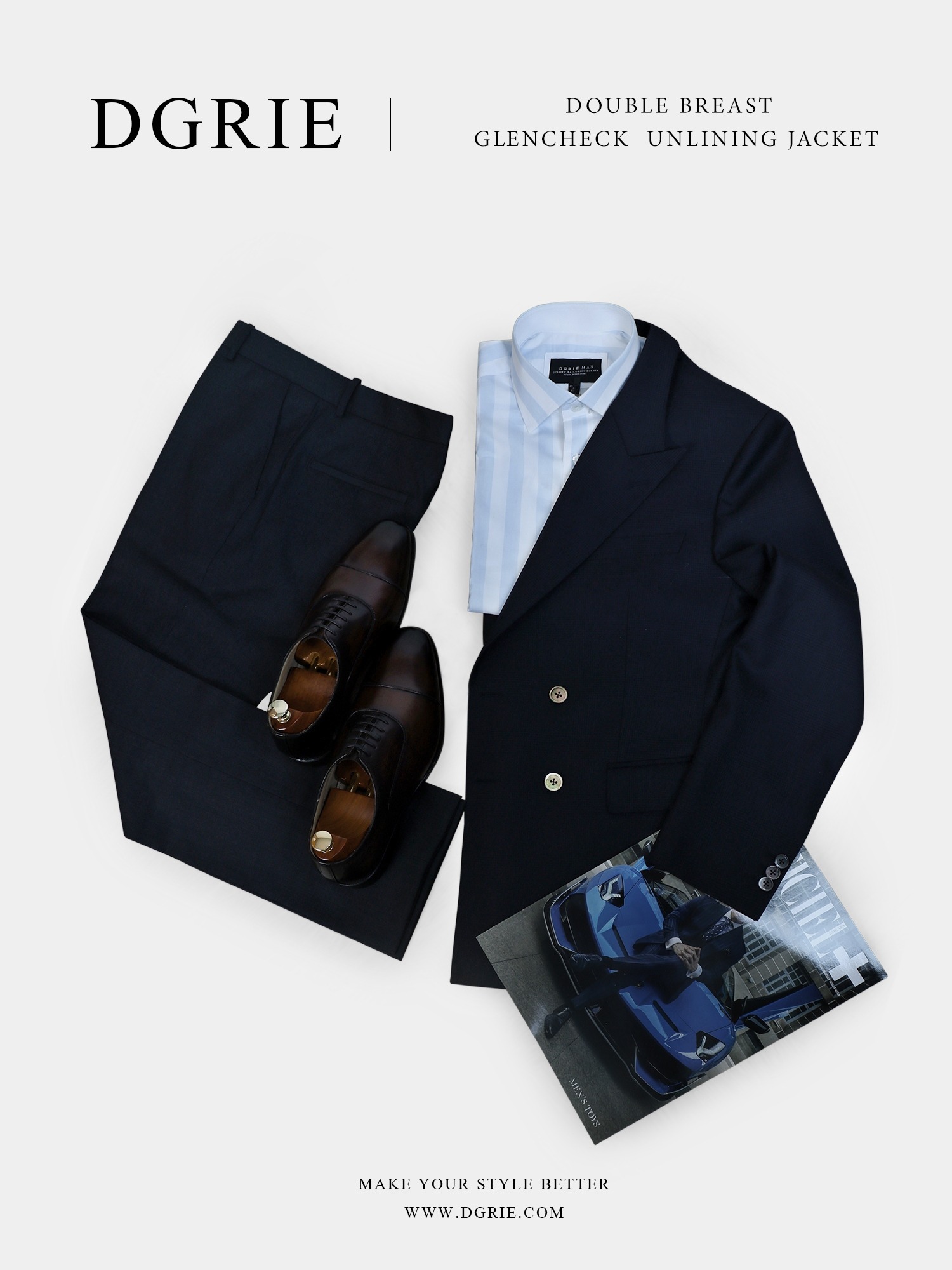 เสื้อสูท Navy Glen Check Wool Double-Breasted Suits