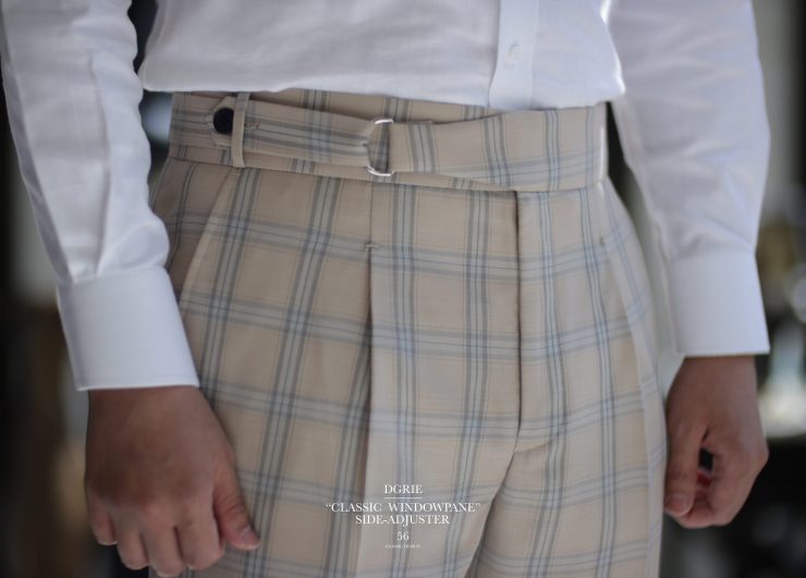 DGRIE PANTS 56 : ตัดกางเกง วินเทจ ตาราง Classic Windowpane Side Adjuster Pants