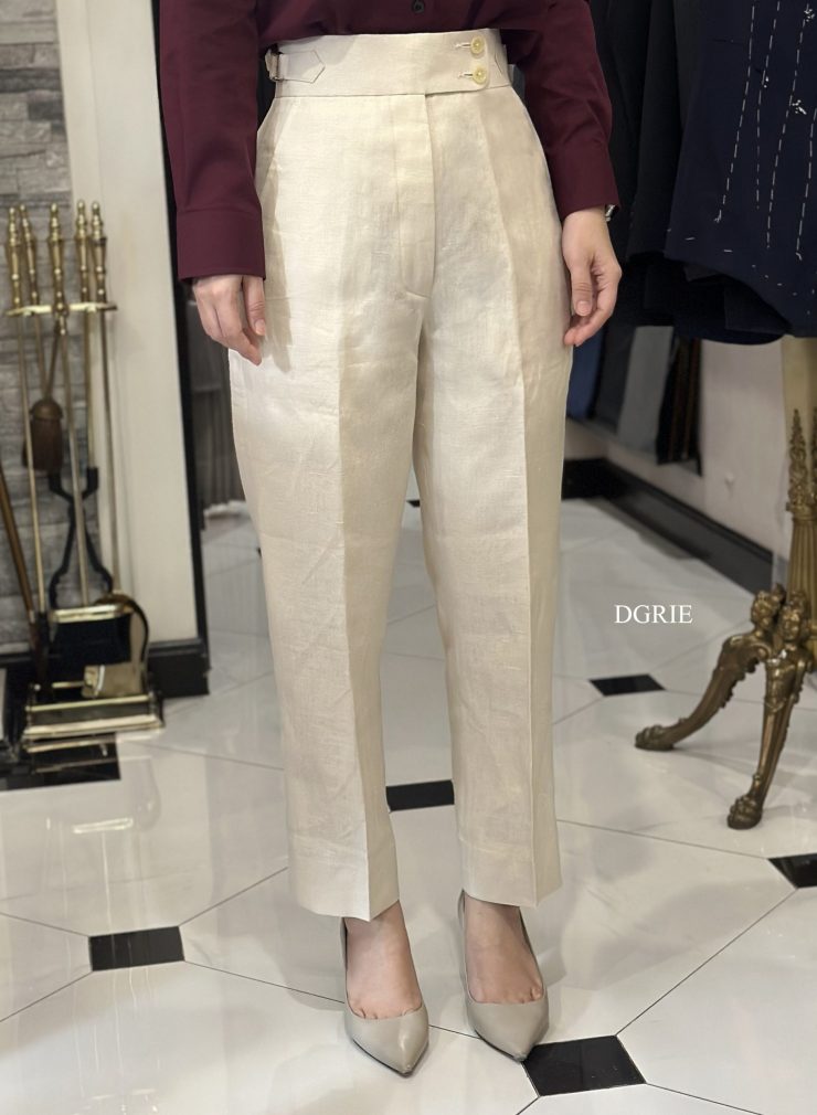 Women Linen Pants ตัดกางเกงผู้หญิง ลินิน สีธรรมชาติ ครีมอ่อน