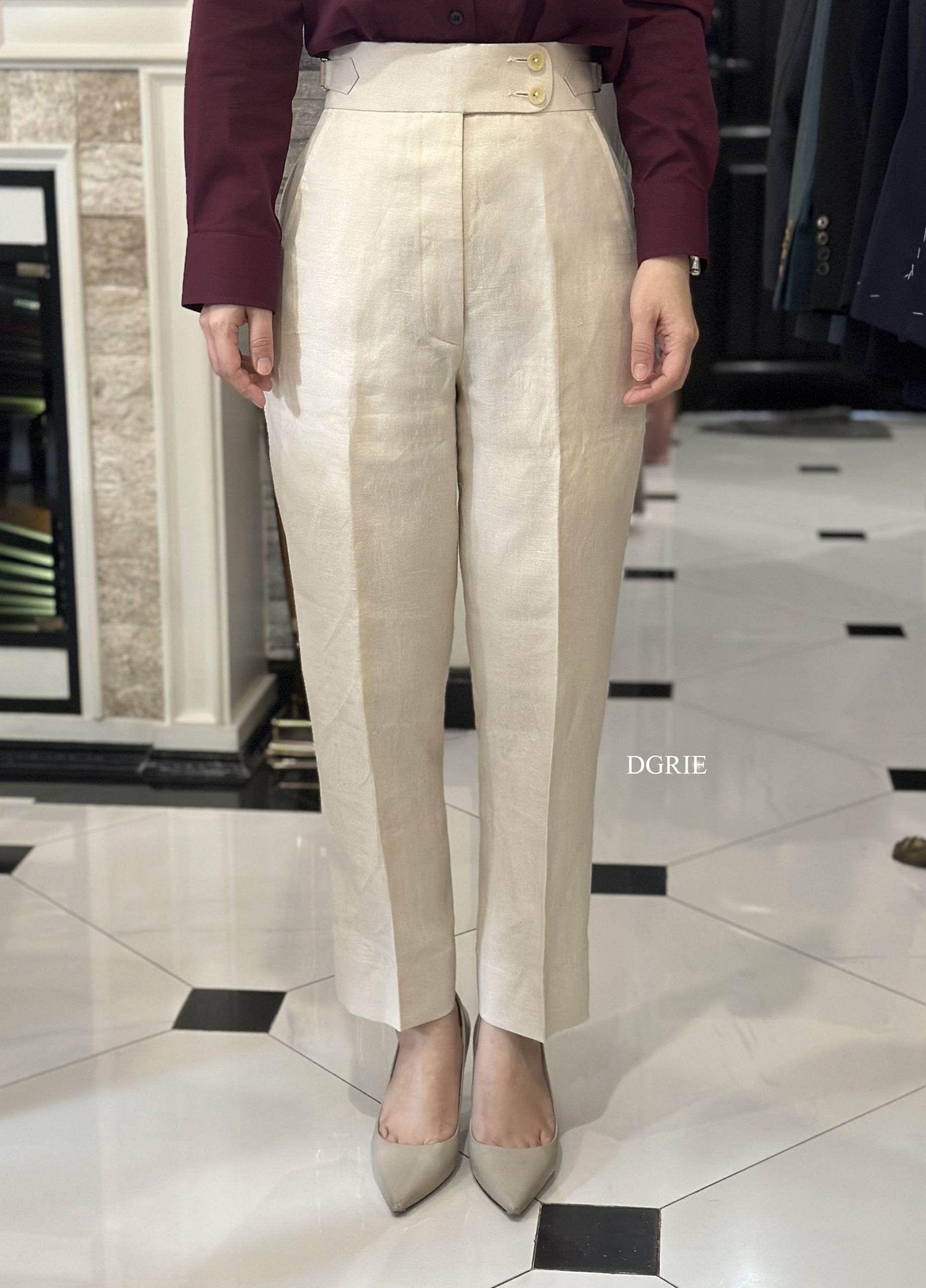 Women Linen Pants ตัดกางเกงผู้หญิง ลินิน สีธรรมชาติ ครีมอ่อน