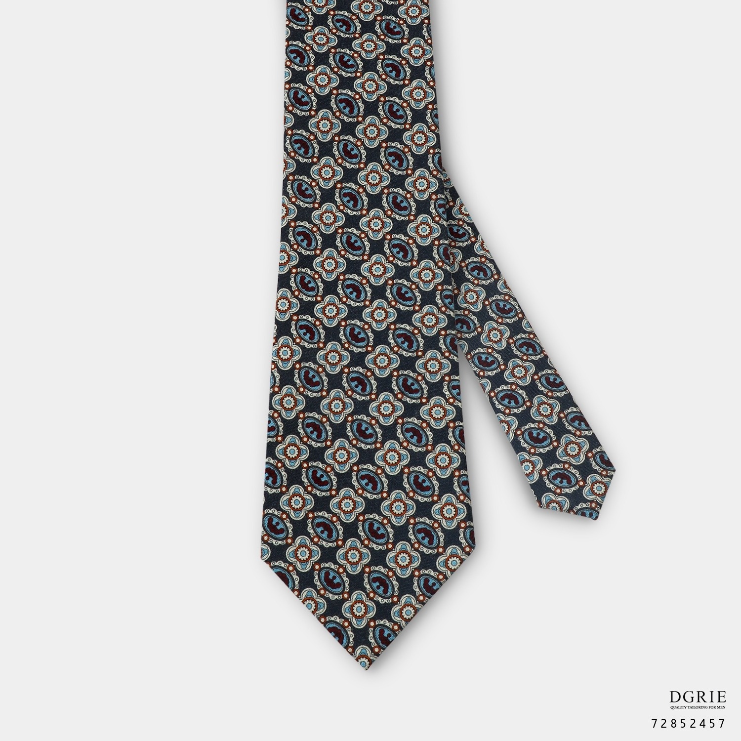 off-white-crown-graphic-pattern-on-denim-blue-3-necktie-dgrie ตัดสูท 3 Piece Suits Wool Mohair Kid
