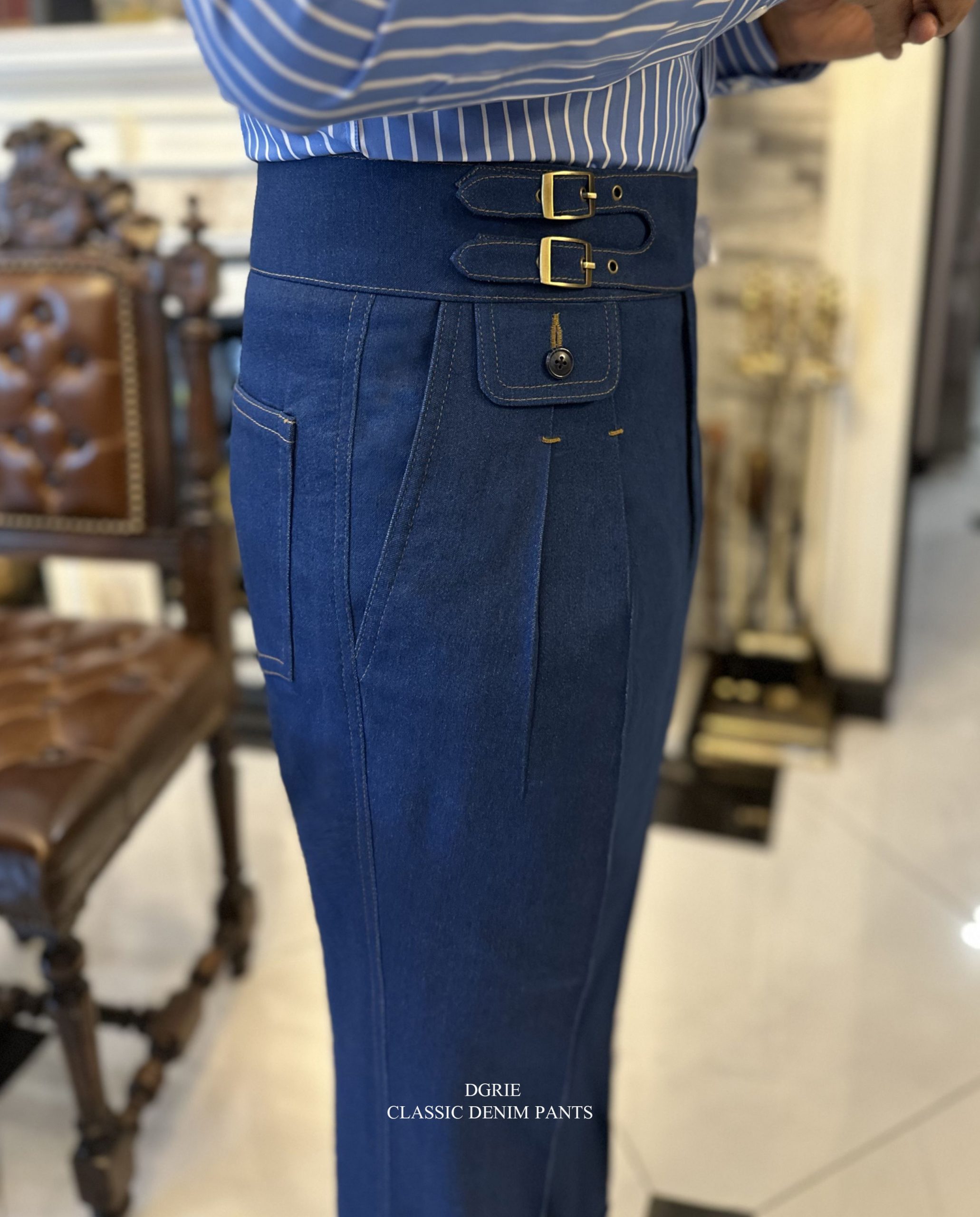 DGRIE PANTS - ตัดกางเกงยีนส์ วินเทจ CLASSIC STRETCH DENIM BUCKLE PANTS