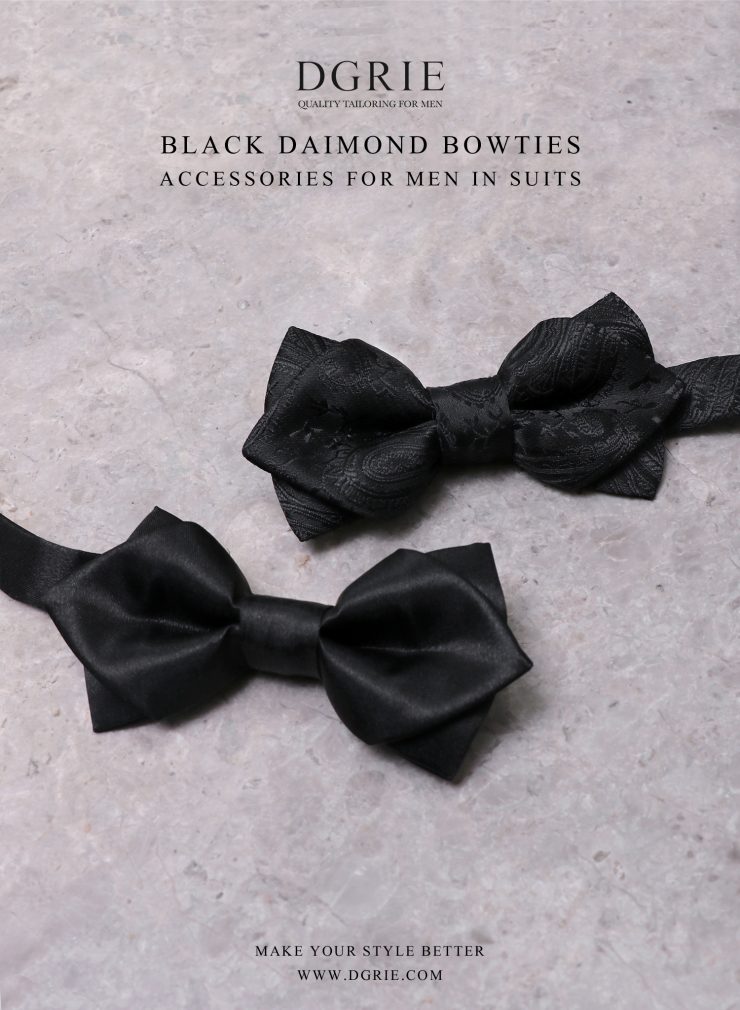 Diamond Point Silk Satin Bow Tie Black | DGRIE