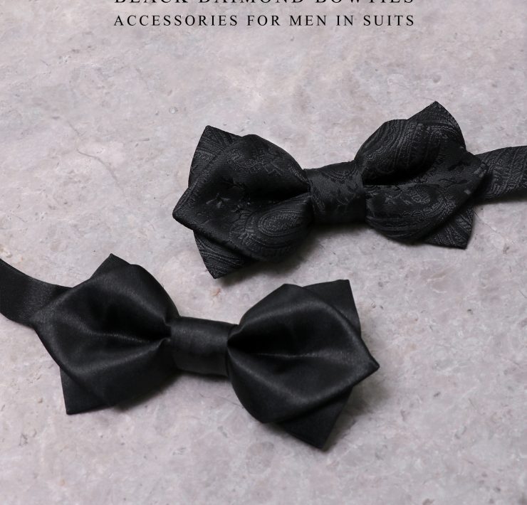 Diamond Point Silk Satin Bow Tie Black | DGRIE