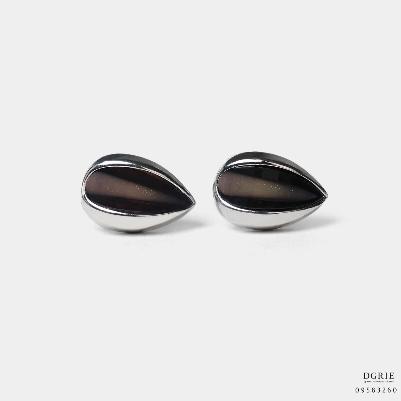 Black/Silver Pear shape Cufflinks