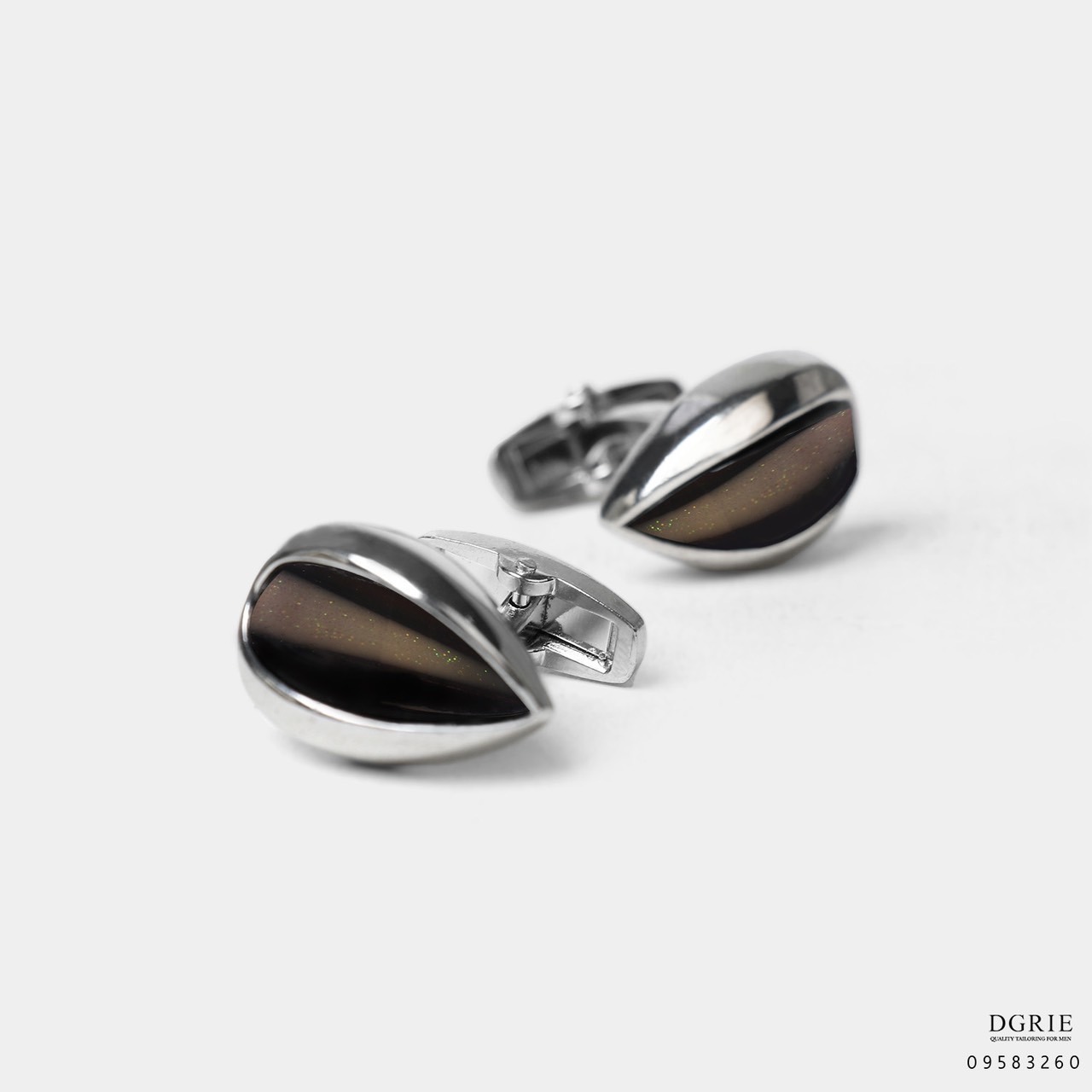 Black/Silver Pear shape Cufflinks