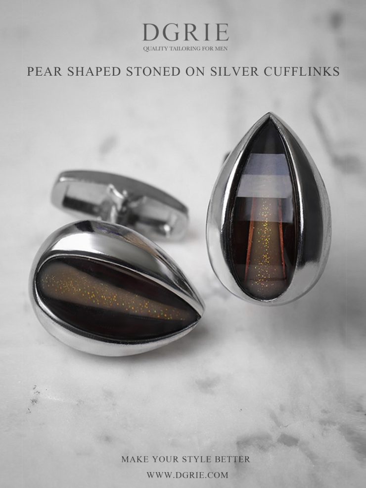 Black/Silver Pear shape Cufflinks