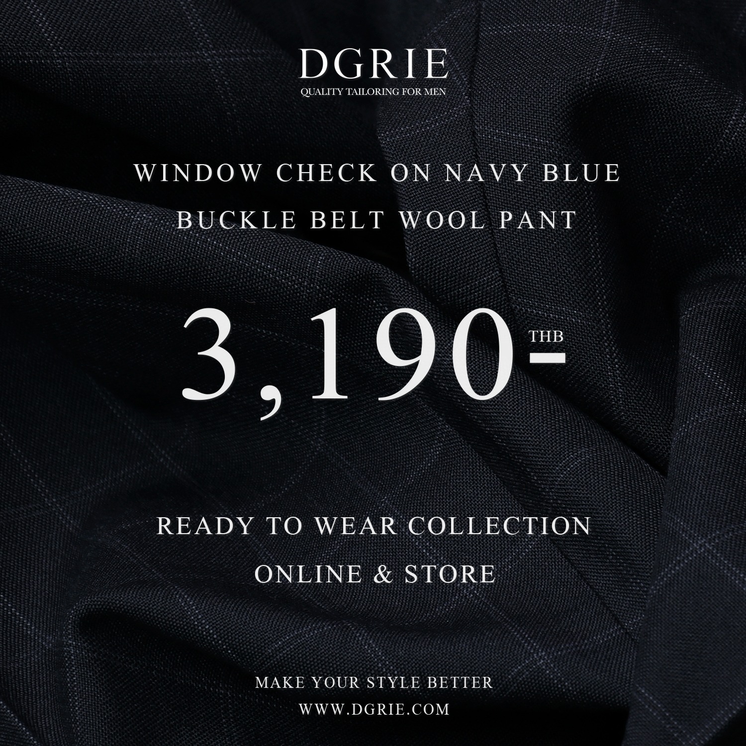 กางเกงวินเทจทรงเข้ารูป Window Check Navy Blue Buckel Pants