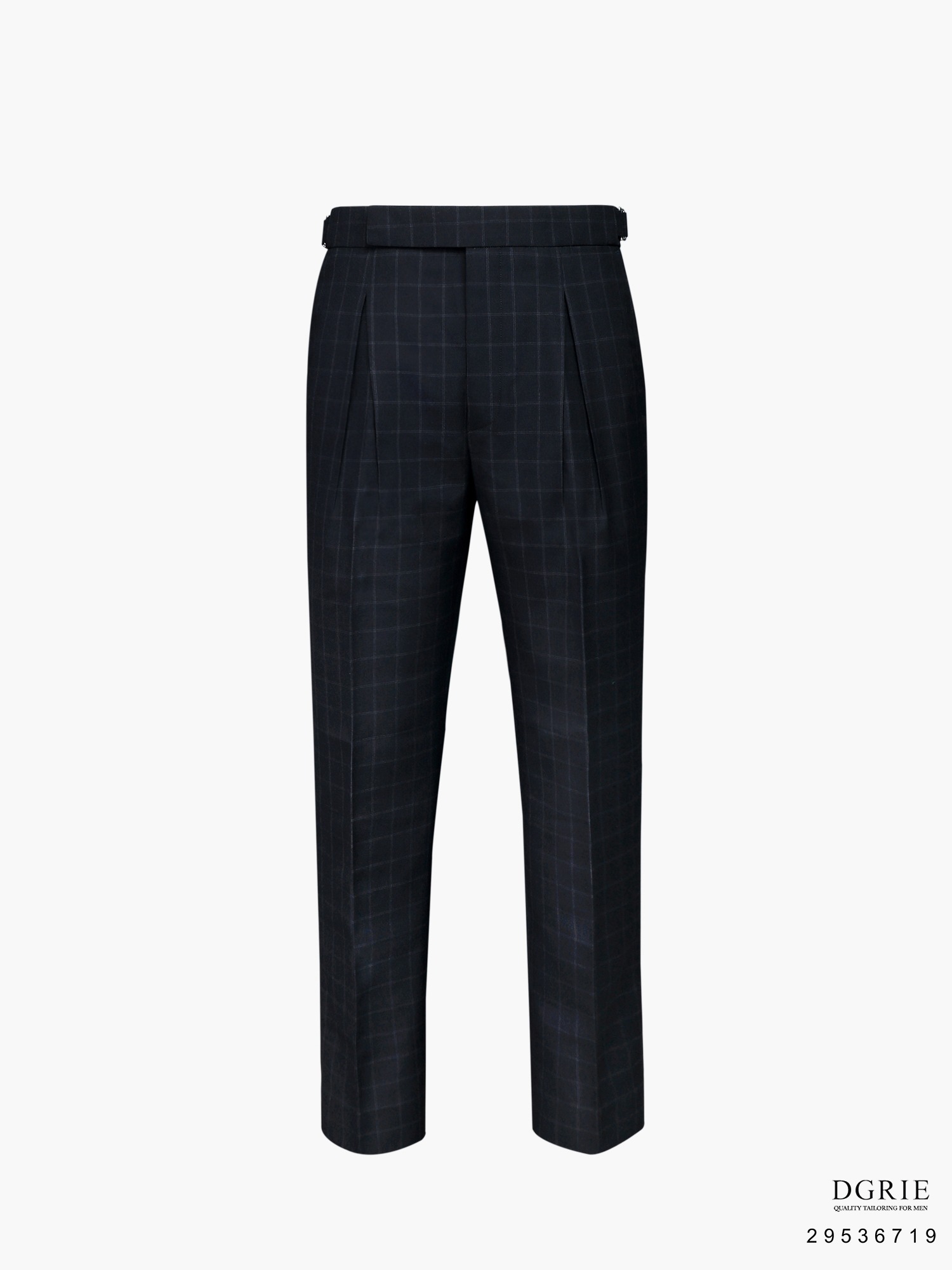 กางเกงวินเทจทรงเข้ารูป Window Check Navy Blue Buckel Pants