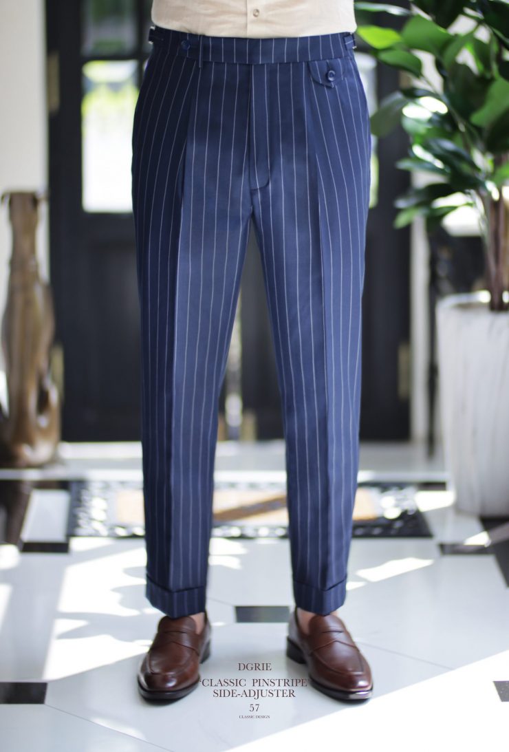 DGRIE PANTS 57 – กางเกงวินเทจ ลายทาง CLASSIC NAVY PIN STRIPE PANTS