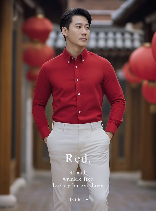 Crimson Red R/P Button down Collar Stretch Shirt