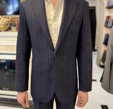 DGRIE ITALY NAVY CHALK STRIPE FLANNEL SUITS + OVERCOAT