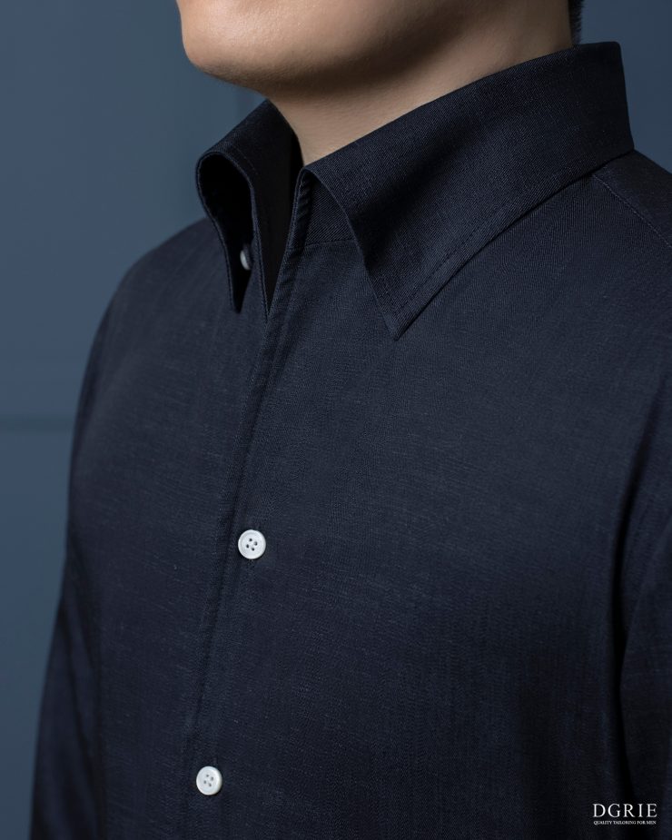 One Piece Collar Navy Denim Shirts