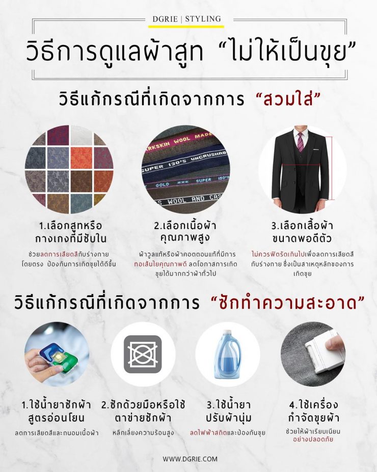 How to care for suits to prevent pilling : วิธีการดูแลผ้าสูท ไม่ให้เป็นขุย