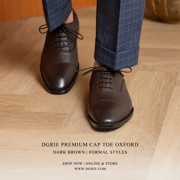 รองเท้าหนัง สีน้ำตาลเข้ม DGRIE Brown Round Cap Toe Oxford Shoe II