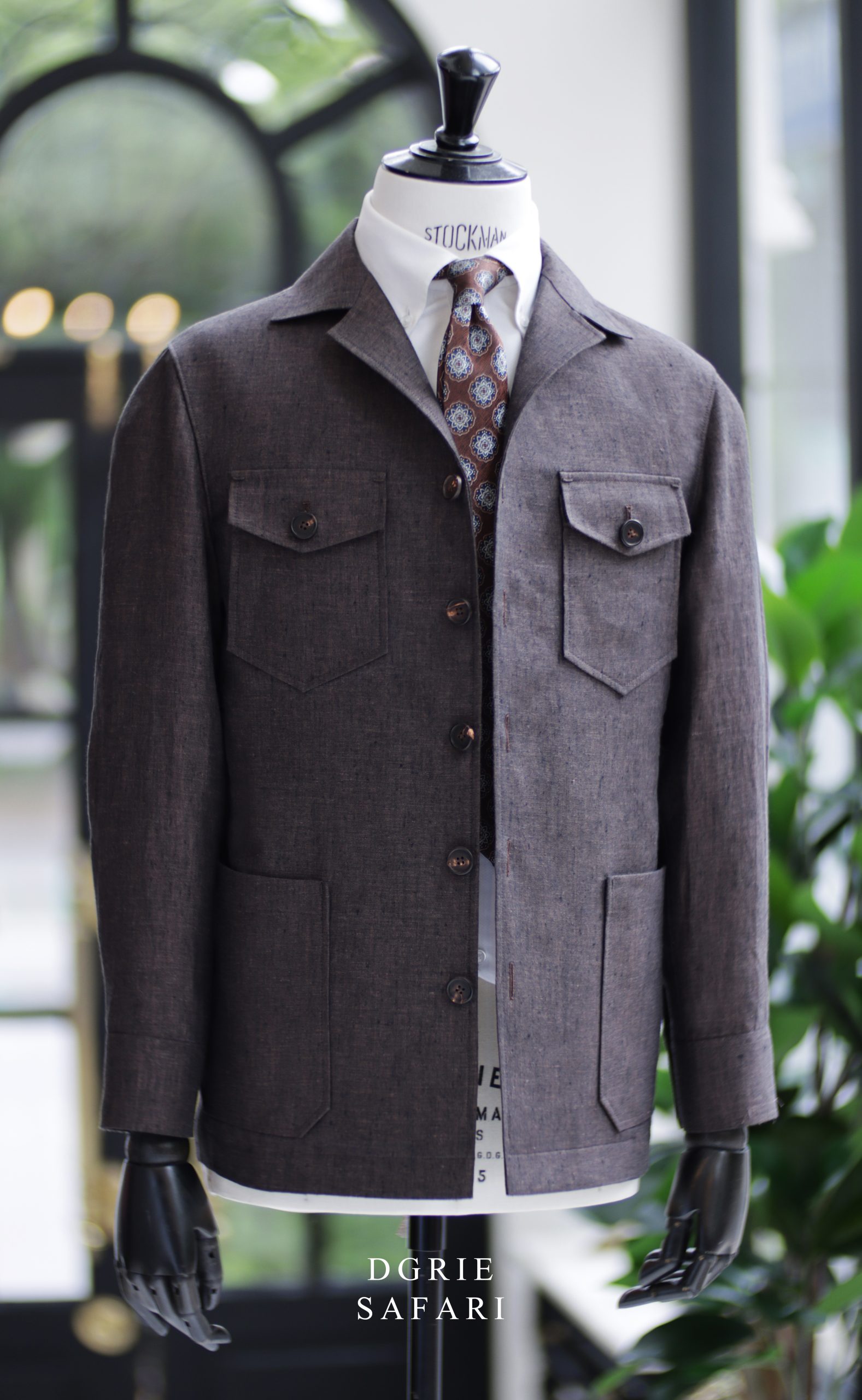 เสื้อซาฟารี Custom Red Brown Linen Safari
