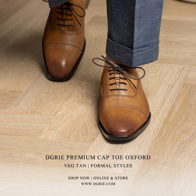 รองเท้าหนัง Veg Tan Round Cap Toe Oxford Shoes