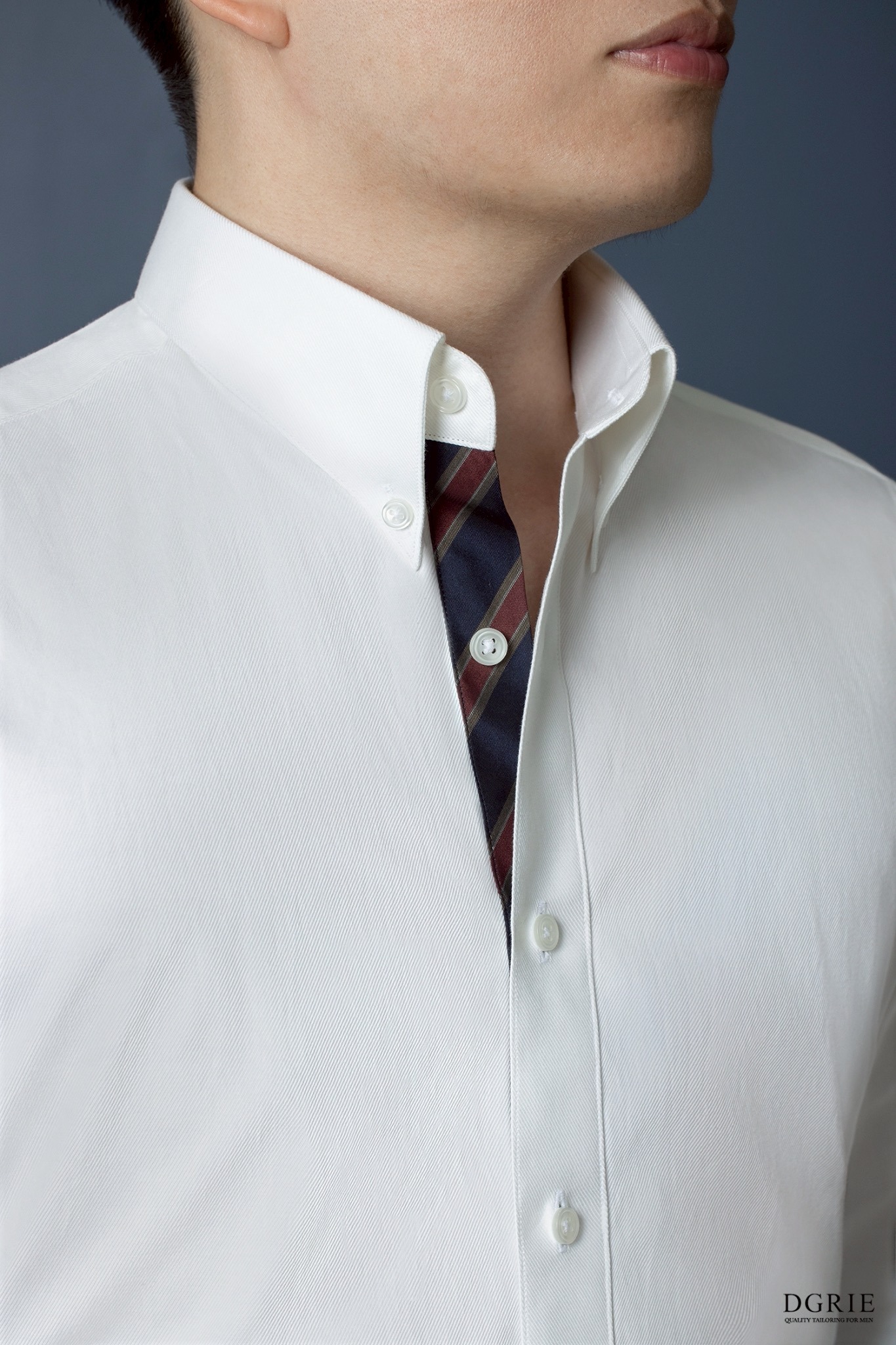 เสื้อเชิ้ต White W/C Button down Collar Ribbon Cotton Shirt