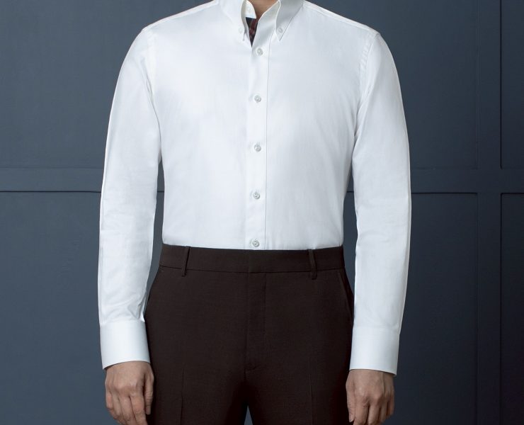 เสื้อเชิ้ต White W/C Button down Collar Ribbon Cotton Shirt