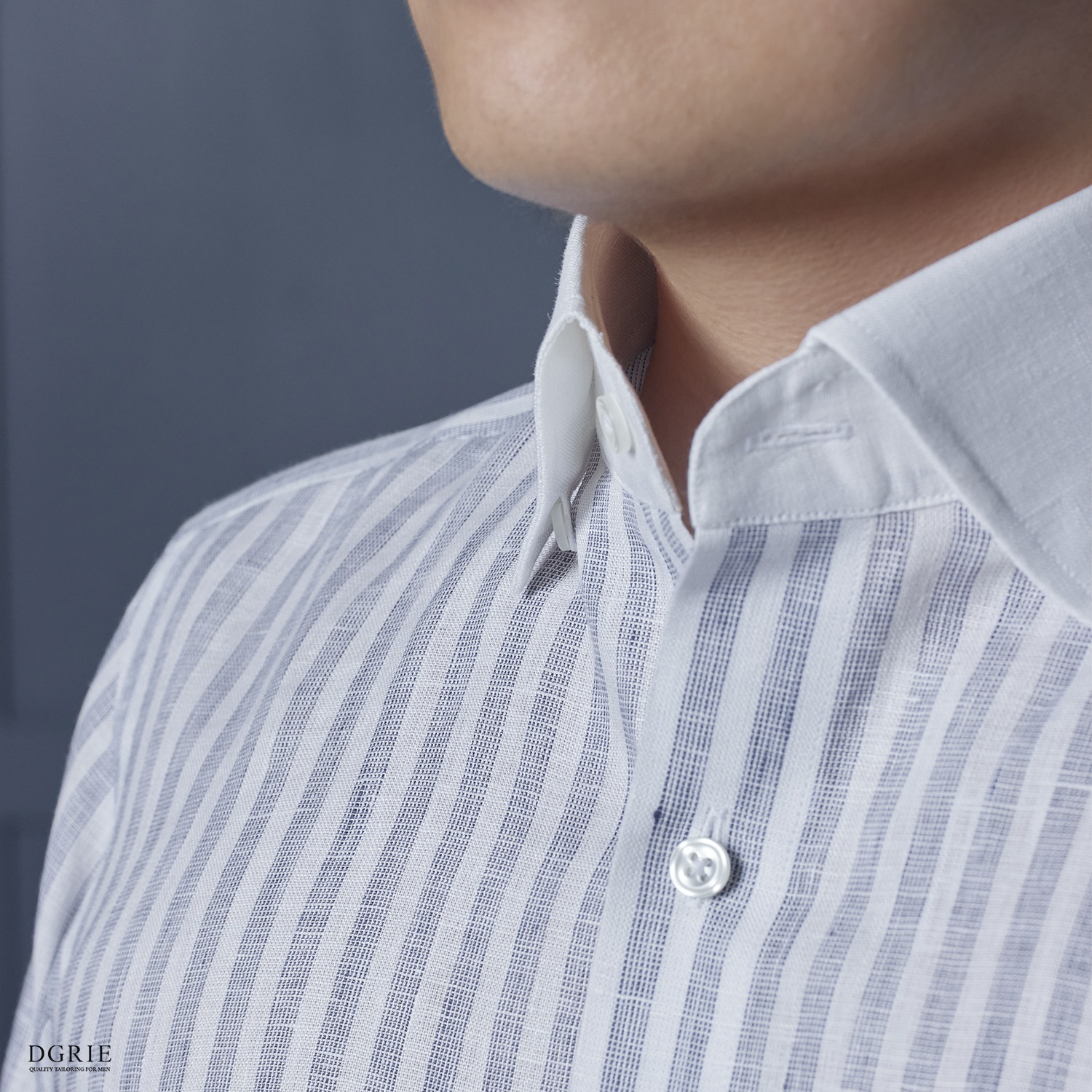เสื้อเชิ้ตลินิน Casual Linen Navy Two Tone White Collar Shirts