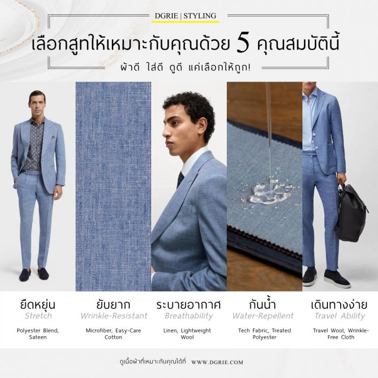 DGRIE คุณสมบัติผ้าตัดสูท 5 แบบที่ควรรู้