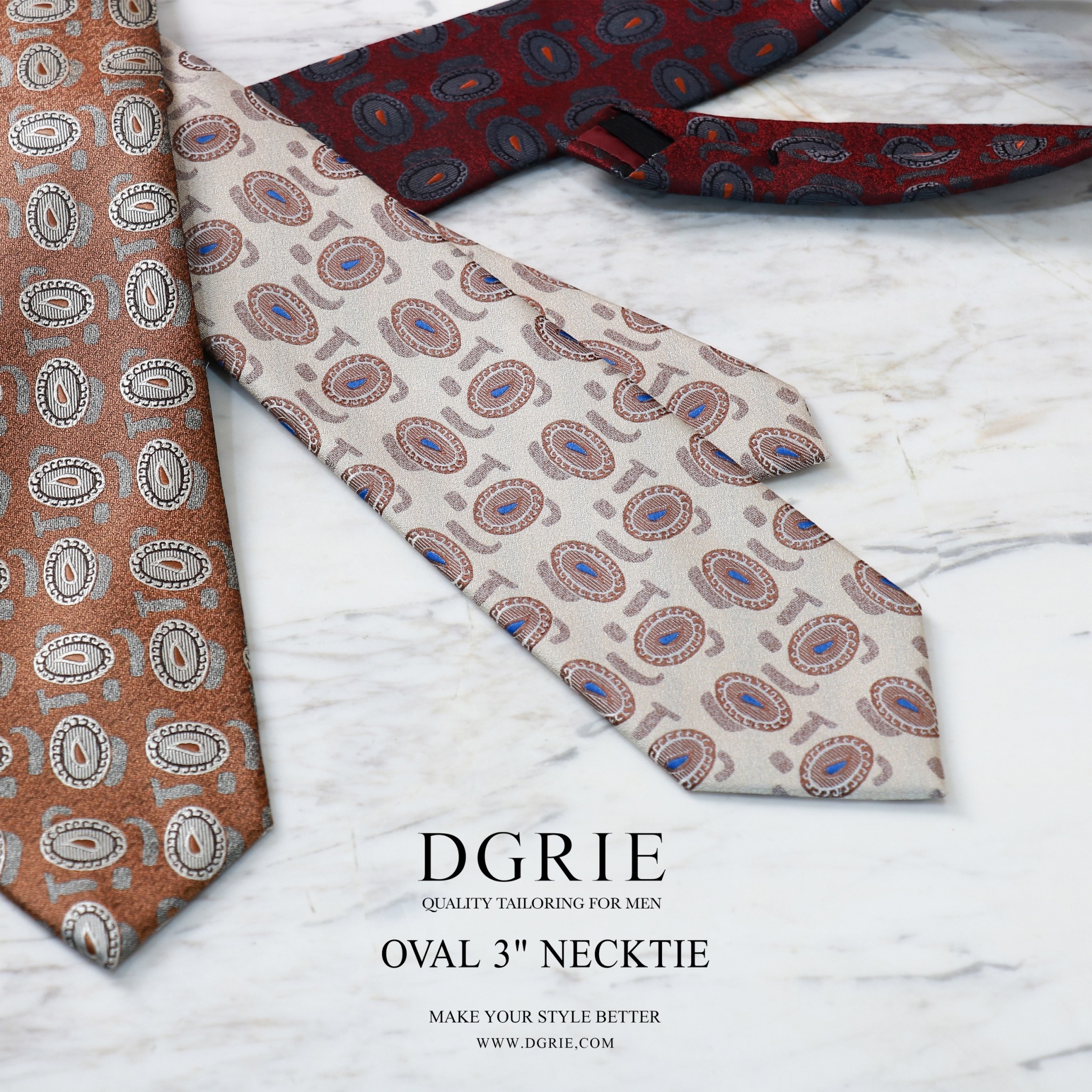 เนคไท Silk Neapolitan Vintage Oval 3 Inch Necktie