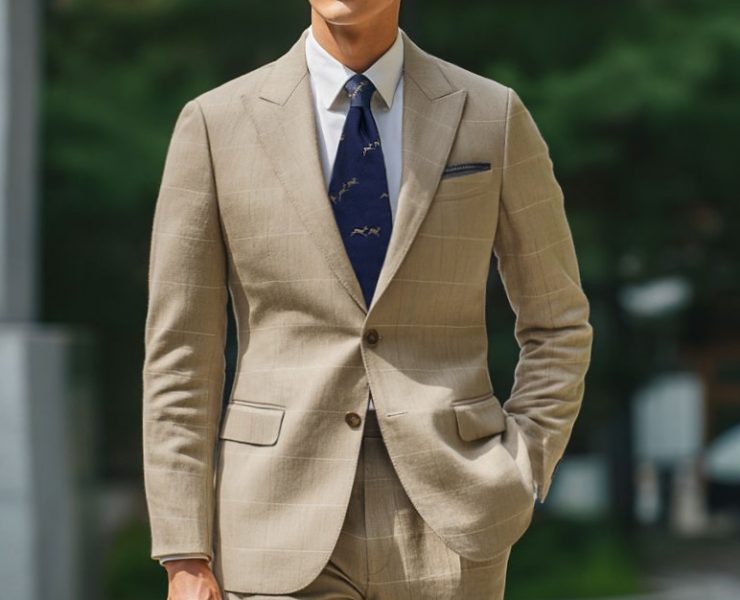เสื้อสูท Beige Cotton Wool Suit Herringbone Window Suits